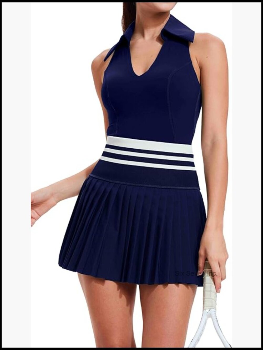 Two Piece Tennis Skirt Set Racerback Color Block High Waisted Pleated Golf